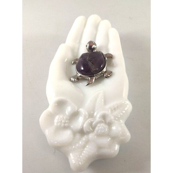Silver-Plated Turtle Pendant or Figurine With Amethyst Stone Shell - Picture 4 of 10